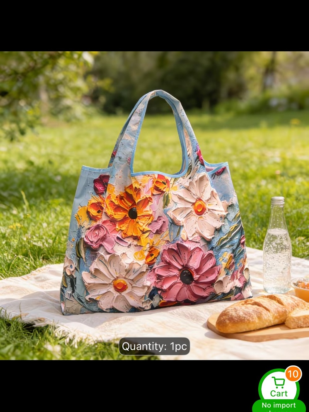 Large Floral Canvas Tote Bag in Multicolor - Picture 5 of 7